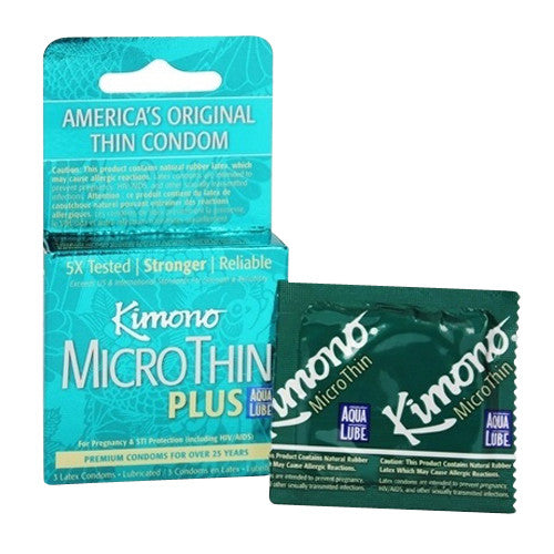 Kimono MicroThin Plus Ultra Lubricated Latex with Aqua Lube Condoms, 3 Ea